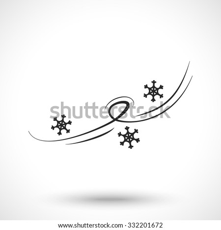 Wind icon with snowflakes isolated on white background. Wind, blizzard, drifting snow, snowstorms symbol