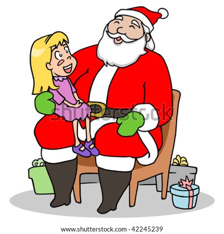 A Jolly Santa With A Little Girl On His Lap. Stock Vector Illustration ...