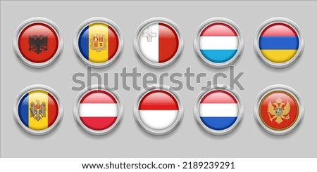 Europe Round Flags Set Collection 3D round flag, badge flag, Albania, Luxembourg, Andorra, Malta, Armenia, Moldova, Austria, Monaco, Netherlands, Montenegro