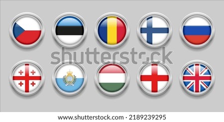 Europe Round Flags Set Collection 3D round flag, badge flag, Cekoslowakia, Estonia, Romania, finland, Russia, Georgia, San Marino, Hungaria, England, great britain
