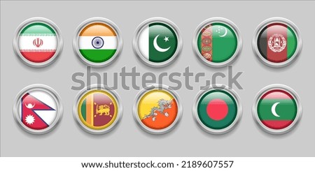 SOUTH ASIA Flags Set Collection 3D round flag, badge flag, Sri Lanka, Bangladesh, India, Afghanistan, Pakistan, Bhutan, Nepal, Iran, Maldives, Turkmenistan