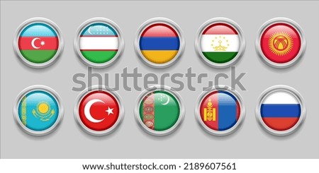 NORTH ASIA Flags Set Collection 3D round flag, badge flag,Tajikistan, Uzbekistan, Kazakhstan, Turkmenistan, Kyrgyzstan, Armenia, Azerbaijan, Turkey, Mongolia, Russia