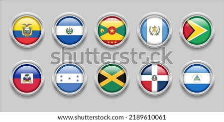 America Continent Flags Set Collection 3D round flag, badge flag, Ecuador, El Salvador, Grenada, Guatemala, Guyana, Haiti, Honduras, Jamaica, Republic, Dominica, Nicaragua