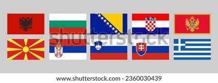 European country flags, Albania, Bulgaria, Bosnia Herzegovina, Croatia, Montenegro, Macedonia, Serbia, Slovakia, Slovenia, Greece