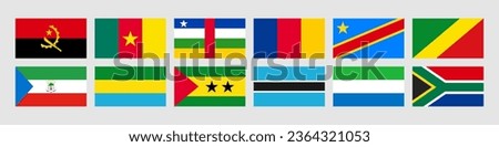 Set flags of Middle Africa, Angola, Cameroon, Central African Republic, Chad, Congo, Congo, Equatorial Guinea, Gabon, São Tomé and Principe, Botswana, Sierra Leone, South Africa,