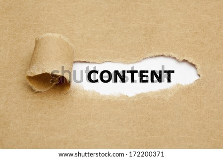 The word Content appearing behind torn brown paper.