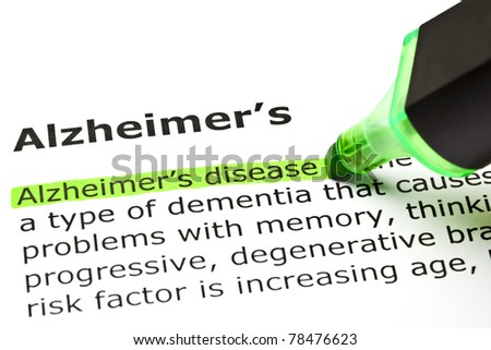 Alzheimer\'s disease highlighted in green, under the heading Alzheimer\'s.