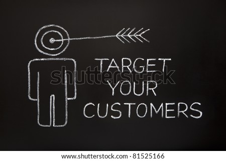 \'Target your customers\' concept made with white chalk on a blackboard.