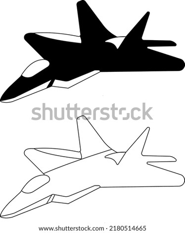 F-22 Raptor, symbol, black and white, vector, illustration, layout, an American fighter. Silhouette of airplane