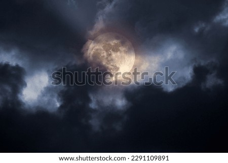 Similar – Image, Stock Photo Full moon on dark gray sky at night