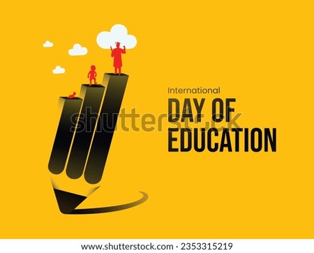 International Day of Education, January 24th, concept for education, Flat vector illustration, Pencil art, blue, dedicated to education, vector graphic, flat design, world students day, November 17th