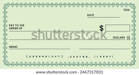 Blank bank check, checkbook cheque template or money payment paper voucher, vector mockup. Business or personal account cash pay cheque certificate or paycheck coupon from checkbook