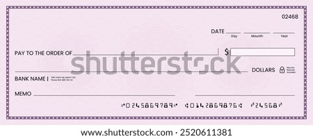 Blank bank check, checkbook cheque template or money payment paper voucher, vector mockup. Business or personal account cash pay cheque certificate or paycheck coupon from checkbook