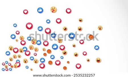 social media react emoji icons scattered on a white background. This design represents social media reactions.