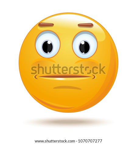 Indifferent cartoon icon. Neutral expressionless or surprised emoticon face. Neutral smiley mood. Vector illustration isolated on white background