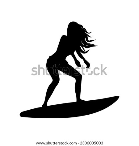 Vector illustration. Surfing woman silhouette. Healthy lifestyle.