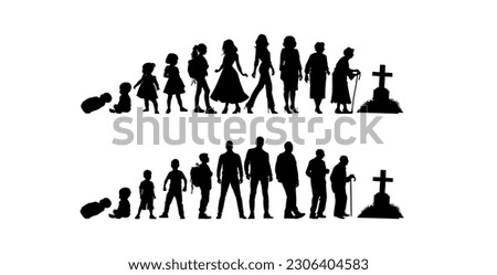 Vector illustration. Silhouette of a growth man. Growing up. Life scale.