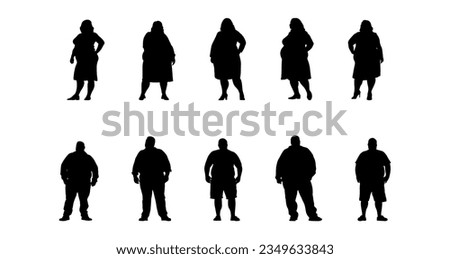 vector illustration. Silhouettes of overweight people. Big set of married couples.