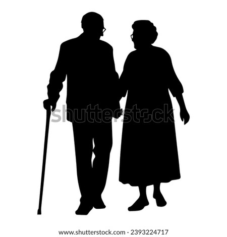 Vector illustration. Silhouette on a white background grandparents couple.