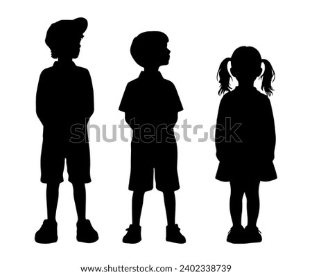 Vector illustration. Silhouette of children. A set of people. Set of stickers. Sample.