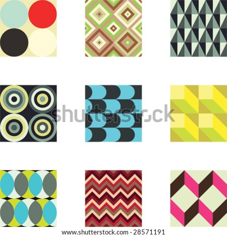 A set of 9 seamlessly tiling vector patterns in trendy colors.