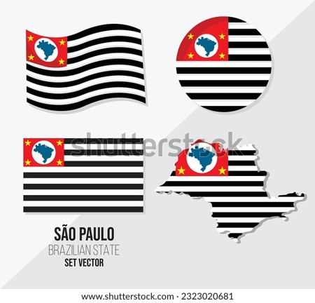 São Paulo Brazil state vector set Flag symbol map and circle flag.