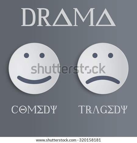 Illustration of comedy and tragedy masks in emoticons