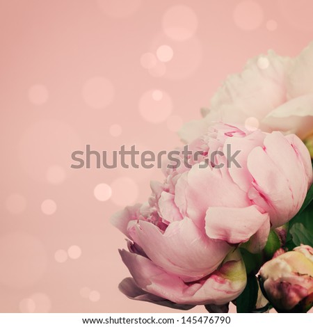 Pink peonies on pastel background with copyspace
