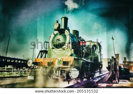 Historical steam engine train in motion