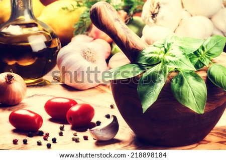 Fresh ingredients for healthy cooking. Italian cuisine concept