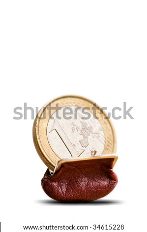 Old small red purse with a giant coin in