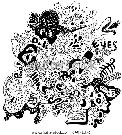 Crazy Hand-Drawn Psychedelic Doodle Stock Vector Illustration 64071376 ...