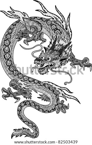 Psychedelic hand-drawn huge and detailed chinese dragon – new year symbol