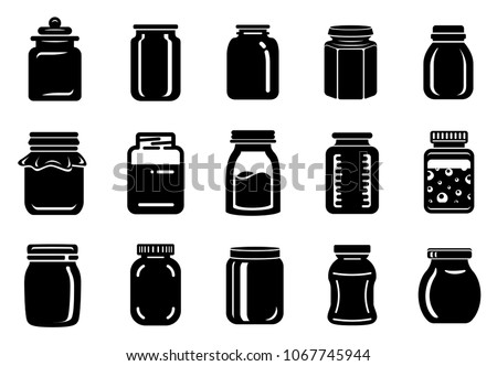 Jar glass for jam or honey icons set. Simple illustration of 15 jar glass for jam or honey vector icons for web