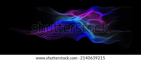 Node waveform topology. Infinity hud big data vibrate. Science bulge hills. Field of cyber dot array. 3d sea points. Grid structure of information flow.