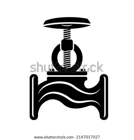 Sanitary plumbing faucet. Shut-off faucet system with pipe. Simple style black detailed logo icon vector illustration isolated