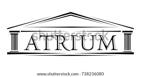 Atrium covered portico classical arch vector logo Roman classical arch with letters atrium facade ionic icon. Simple logotype illustration column and portico for web or print design