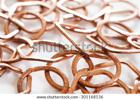 Copper chain with different shapes (hexagon, circle, rectangle) and sizes