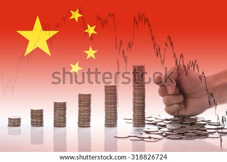 The financial concept Money coin graph schedule collapse in China stock market