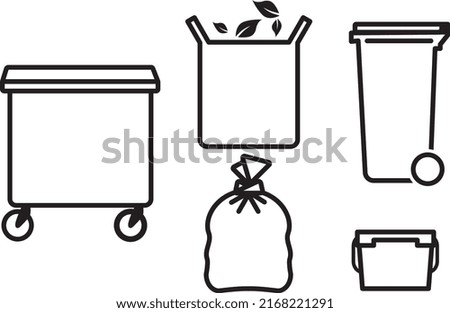 Waste and recycling icons for garden waste, wheelie bin, refuse sack, food caddy and commercial waste