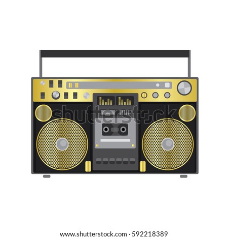 Retro audio player in a flat style. Vector illustration for a card or poster, print on clothes. Music.