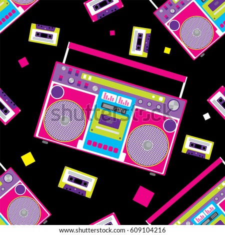 Retro audio player in a flat style. Vector illustration for a card or poster, print on clothes. Music.