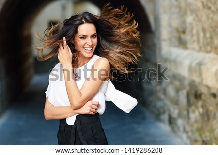 Similar – Image, Stock Photo Young girl moving her legs in an urban background