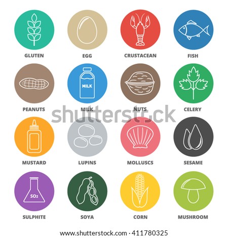 Allergen Icons Vector Set. Food Allergens Symbols Collection. Food ...