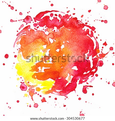 Red-yellow water color spot,watercolor abstract hand painted background.