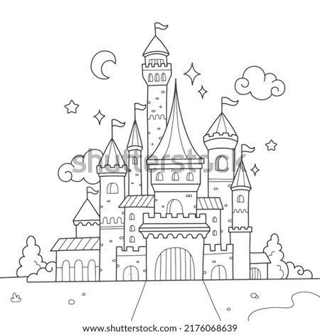 Printable castle coloring page drawing illustration
