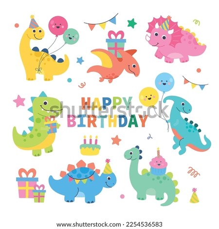 Cute colorful birthday party dinosaurs