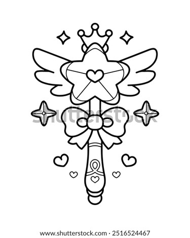 Cute kawaii magic wand coloring page illustration