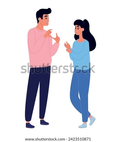 World Deaf Day and World Hearing Day . International day of sign languages. A pair of deaf and mute people using sign language to communicate. A man and a woman with hearing impairment.