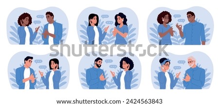 Person of different races and ages. A pair of deaf and mute people using sign language to communicate. A man and a woman with hearing impairment. World Deaf Day and World Hearing Day .